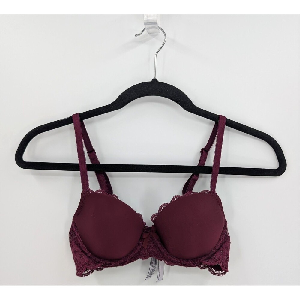 Victoria's Secret Bra 32B Maroon Red Lace Lined Demi-READ